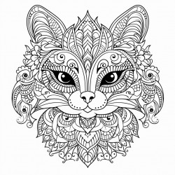 cat with mandala and ornate patterns thick black outline