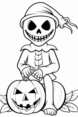 smiling skeleton and a halloween pumpkin