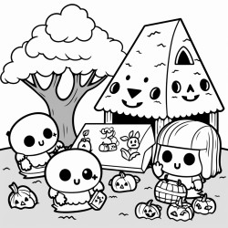 a kawaii picnic scene in a graveyard with cute ghosts as guests