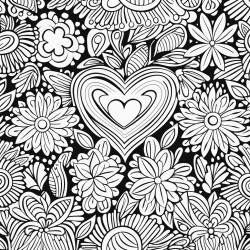 seamless pattern flowers hearts geometric shapes line art black and white mandala repeating pattern