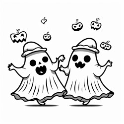cute ghosts dancing at halloween party