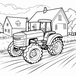 simple farm scene a barn tractor and fields bold and easy coloring page