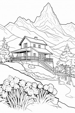 flacon on the sky n background switzerland landscape with a quaint stone house surrounded by flowers