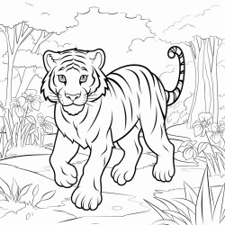 tiger walking through jungle