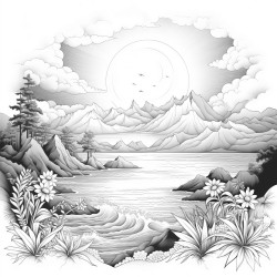 sunrise over ocean and mountains