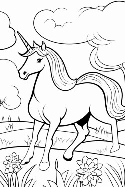 unicorn bermain di taman bersama kupu kupu