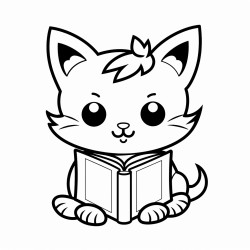 nonoline kitty cat reading a book bold lines