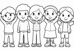 boys and girls standing face front with hands waving