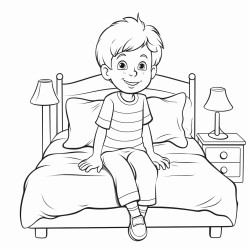 boy sitting on a bed