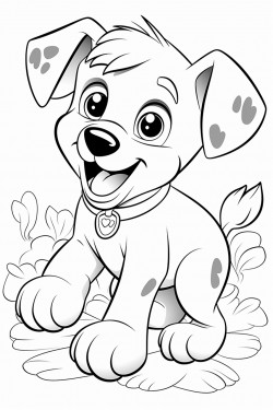 happy puppy surrounded by paw prints