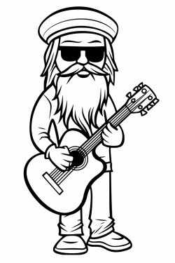 musican playing guitar with hat and beard and glasses coloring pages