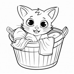 cat in a laundry basket with laundry