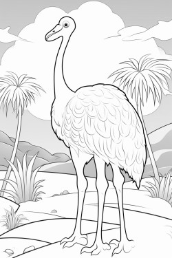 ostrich in the desert with a snake