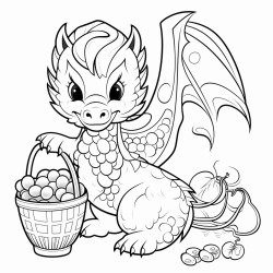 oriental dragon with a  basket of grapes plumes and blackberries