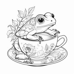 whites tree frog sitting in a teacup