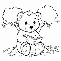 a bear sitting under a tree reading a book
