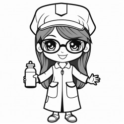 a cute nurse wears glasses and a hat holding hand sanitizer bold and easy