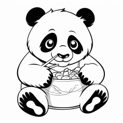 panda doing homework and eating chinese food
