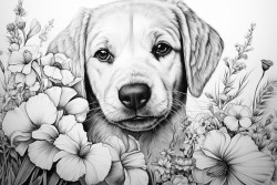 dog with flower in mouth
