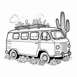 a van on a arizona road cactus tree some kids on the van