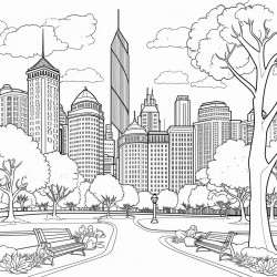 city with sky scrapers and a park