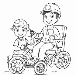 young electrician and his trusty side kick who is in a wheel chair