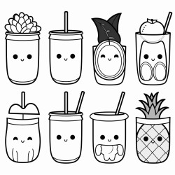 emoji bananas juice with a straw pineapple apple melon watermelon coconut lemon with no face