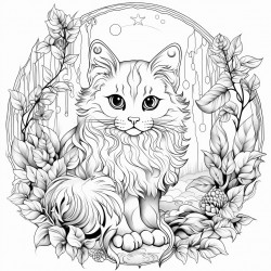 a beautiful but disheveled cat in a magical forest
