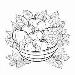 a cute autumn harvest bounty  coloring bookvector white background black and white black drawing