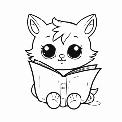nonoline kitty cat reading a book bold lines