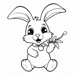 a smiling rabbit holding a carrot