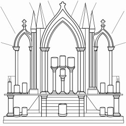 create a pencil sketch of a altar template so i can cut out and assemble