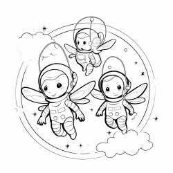 tiny yellowjacket wasps flying in space as astronauts