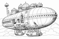 steampunk airship in the sky