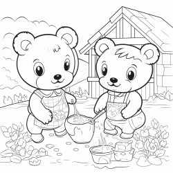 kawai theme teddys playing in garden