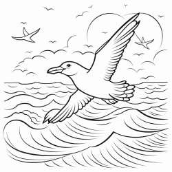 a seagull with starfishshaped wings flying over the ocean