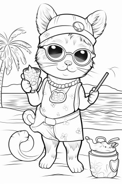 cute cat girl on beach in sunsine having  a shake in a bold pose