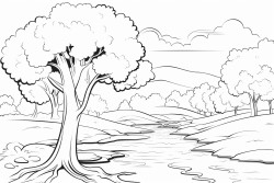 un paysage dautomne avec un arbre dautomne sur la gauche et un norme gland qui pend  sa branche