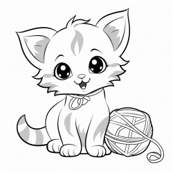 kitten playing with a ball of yarn
