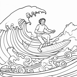drawing with only lines of sailor surfing in bote in the third person