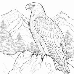 golden eagle sitting on its nest on the side of the mountain