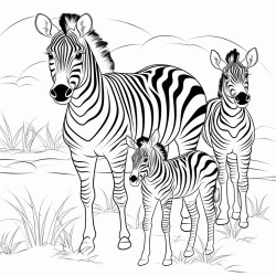 family cubs of zebra