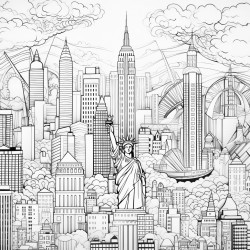 adult coloring page of nyc in zen style
