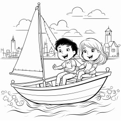 4 year old girl and 3 year old boy sailing on a boat in hamburg germany both are laughing