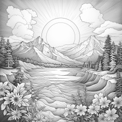 sunrise over ocean and mountains