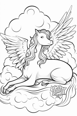 a winged unicorn sleeping in heaven