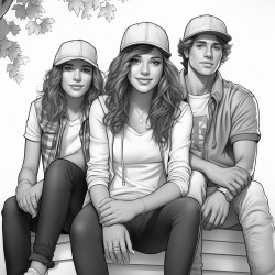 draw a group  2 teen boys and 1 teen girl