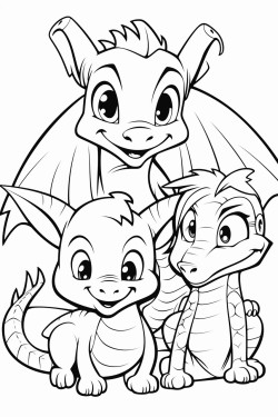 dragon playing with a dog and cat