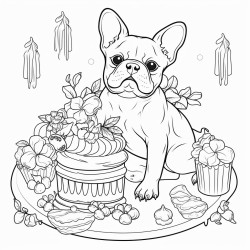french bulldog with cake