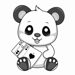 baby panda holding two playing card 7 spade